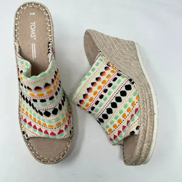 TOMS Monica Natural Global Woven Boho Mule Espadrille Wedge Heel Womens 10 - Picture 11 of 12